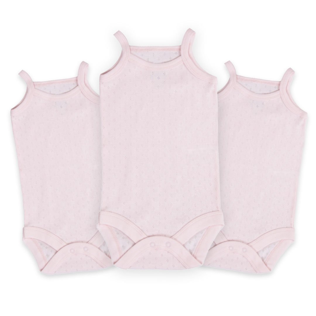 3'lü Jakarlı İp Askılı Bebek Body Zıbın Çıtçıtlı Pembe 100% Pamuk - Pembe Bebek Atlet Body Zıbın