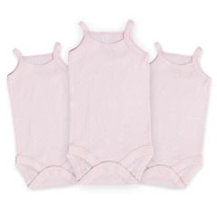 3'lü Jakarlı İp Askılı Bebek Body Zıbın Çıtçıtlı Pembe 100% Pamuk - Pembe Bebek Atlet Body Zıbın