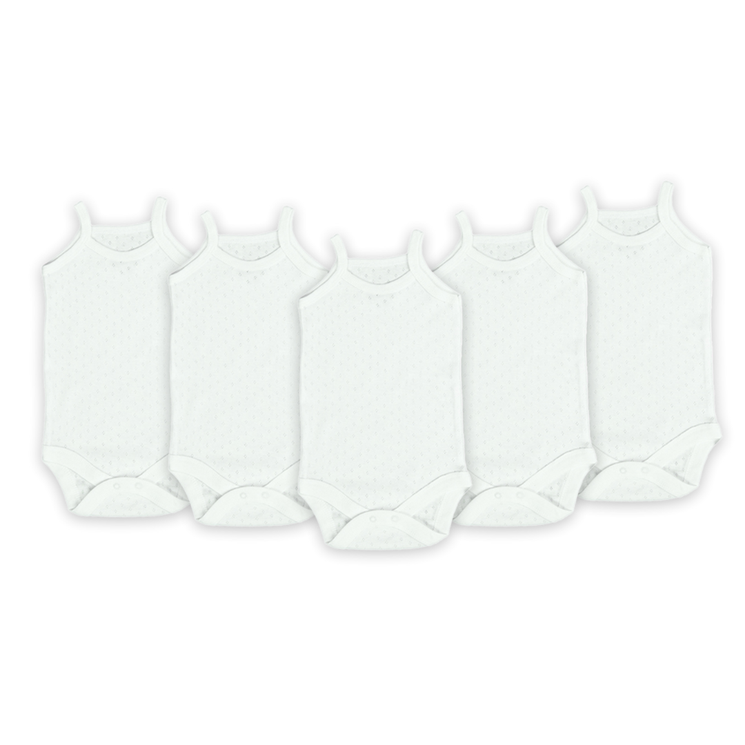 5'li Jakarlı İp Askılı Bebek Body Zıbın Çıtçıtlı Ekru 100% Pamuk - Ekru Bebek Atlet Body Zıbın