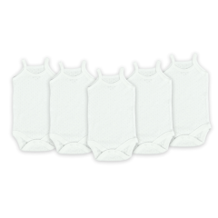 5'li Jakarlı İp Askılı Bebek Body Zıbın Çıtçıtlı Ekru 100% Pamuk - Ekru Bebek Atlet Body Zıbın