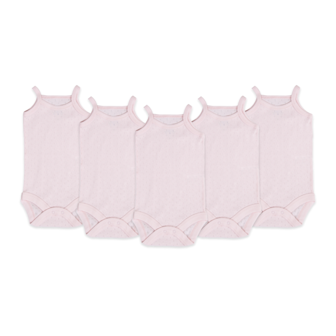 5'li Jakarlı İp Askılı Bebek Body Zıbın Çıtçıtlı Pembe 100% Pamuk - Pembe Bebek Atlet Body Zıbın