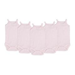 5'li Jakarlı İp Askılı Bebek Body Zıbın Çıtçıtlı Pembe 100% Pamuk - Pembe Bebek Atlet Body Zıbın
