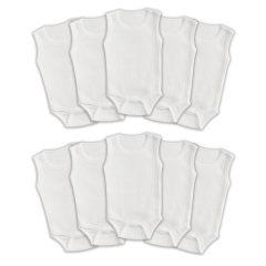10'lu Ribana Bebek Atlet Body Zıbın Raporlu Çıtçıtlı Beyaz 100% Pamuk - Ribana Bebek Body Zıbın