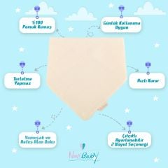 Novibaby Müslin Bebek Fular Önlük – Ekru – Mama Önlüğü Salya Bezi Ağız Mendili Bandana 30x30cm
