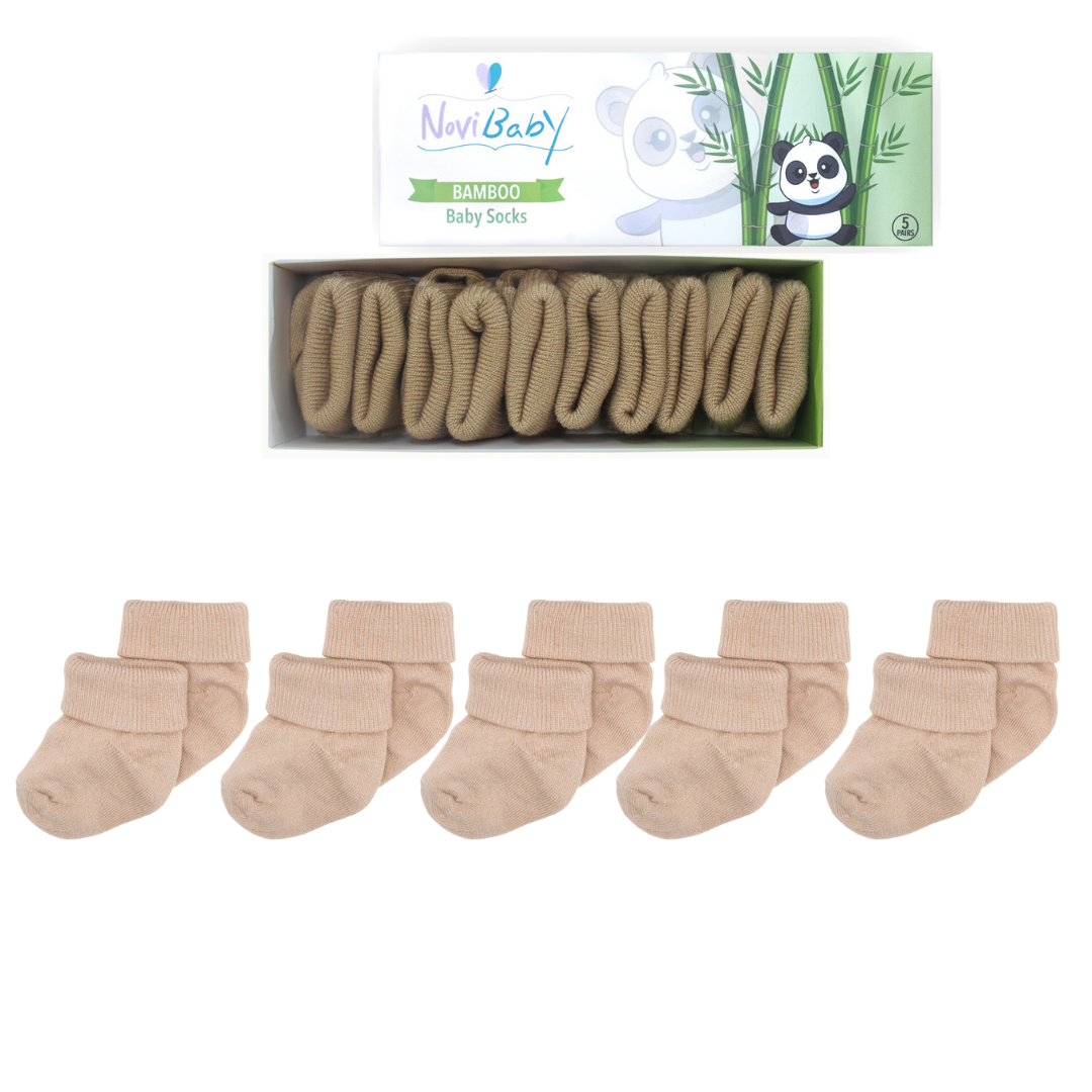 5'li Bambu Yenidoğan Bebek Çorap I Beige I Kız Erkek Bebek Çorabı