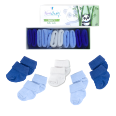 5'li Bambu Yenidoğan Bebek Çorap I Mix Blue I Kız Erkek Bebek Çorabı