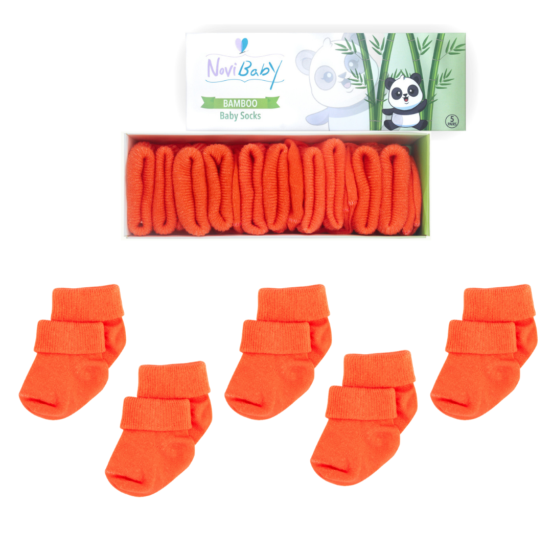 5'li Bambu Yenidoğan Bebek Çorap I Orange I Kız Erkek Bebek Çorabı