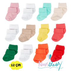 12'li Bambu Yenidoğan Bebek Çorap I Mix Girl I Kız Erkek Bebek Çorabı