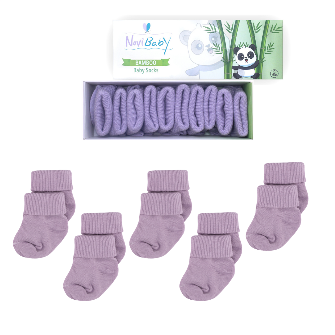 5'li Bambu Yenidoğan Bebek Çorap I Purple I Kız Erkek Bebek Çorabı