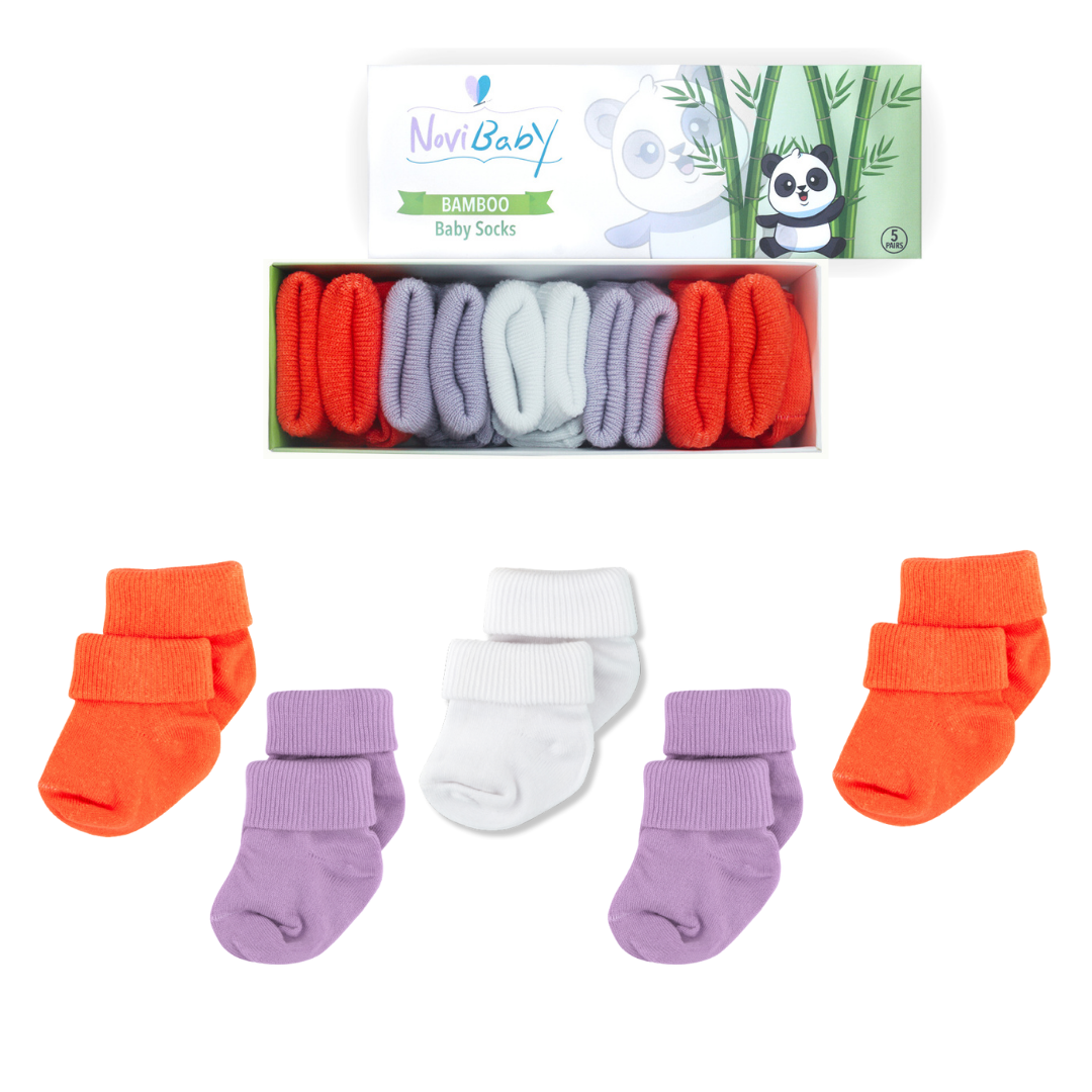 5'li Bambu Yenidoğan Bebek Çorap I Purple Orange I Kız Erkek Bebek Çorabı