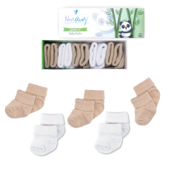 5'li Bambu Yenidoğan Bebek Çorap I White Beige I Kız Erkek Bebek Çorabı