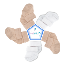 5'li Bambu Yenidoğan Bebek Çorap I White Beige I Kız Erkek Bebek Çorabı