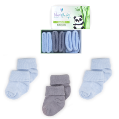 3'lü Bambu Yenidoğan Bebek Çorap I Blue Stone I Kız Erkek Bebek Çorabı