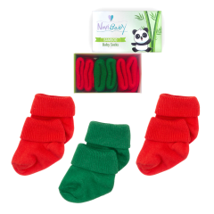 3'lü Bambu Yenidoğan Bebek Çorap I Christmas I Kız Erkek Bebek Çorabı