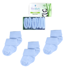 3'lü Bambu Yenidoğan Bebek Çorap I Dusty Blue I Kız Erkek Bebek Çorabı