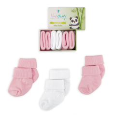 3'lü Bambu Yenidoğan Bebek Çorap I Pinky I Kız Erkek Bebek Çorabı