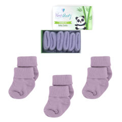 3'lü Bambu Yenidoğan Bebek Çorap I Purple I Kız Erkek Bebek Çorabı
