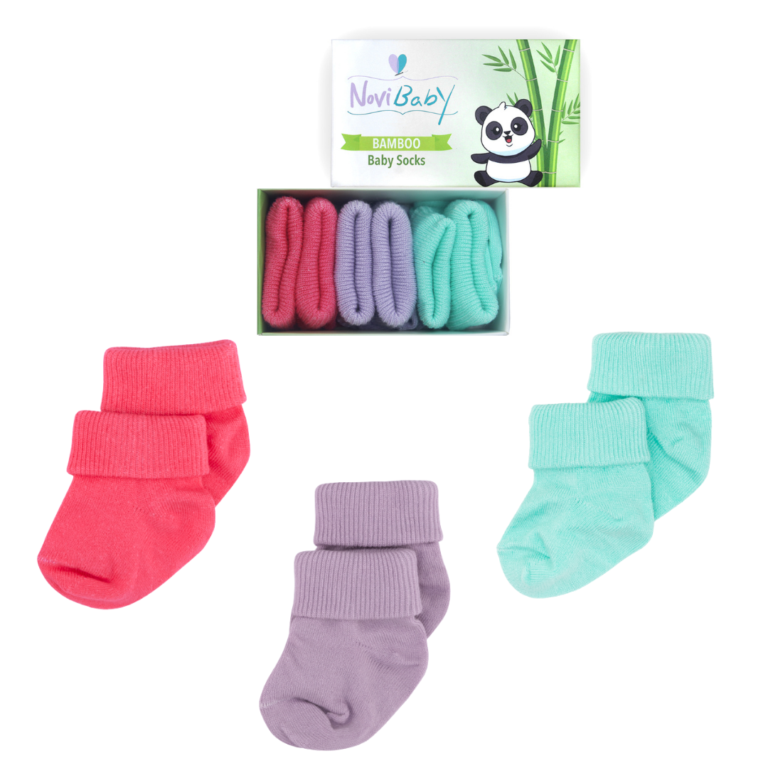 3'lü Bambu Yenidoğan Bebek Çorap I Purple Candy I Kız Erkek Bebek Çorabı