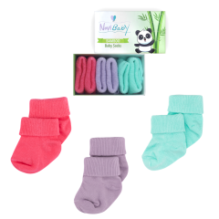 3'lü Bambu Yenidoğan Bebek Çorap I Purple Candy I Kız Erkek Bebek Çorabı