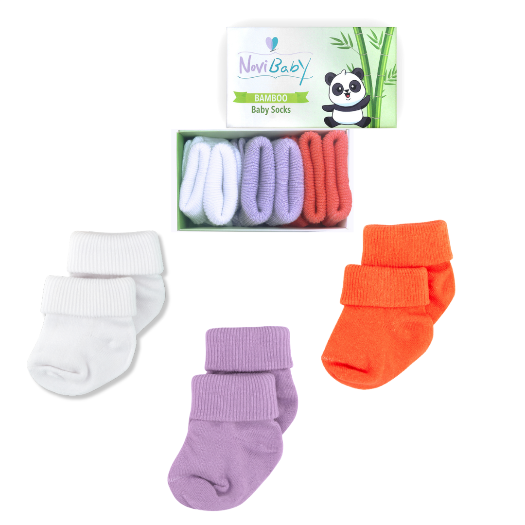 3'lü Bambu Yenidoğan Bebek Çorap I Purple Orange I Kız Erkek Bebek Çorabı