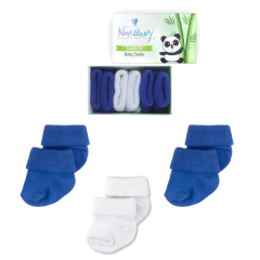 3'lü Bambu Yenidoğan Bebek Çorap I Winter Blue I Kız Erkek Bebek Çorabı