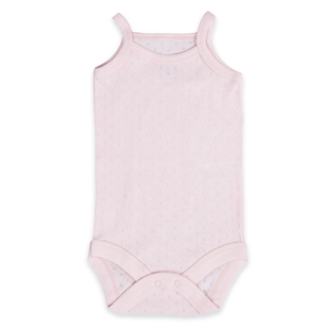 Jakarlı İp Askılı Bebek Body Zıbın Çıtçıtlı Pembe 100% Pamuk - Pembe Bebek Atlet Body Zıbın